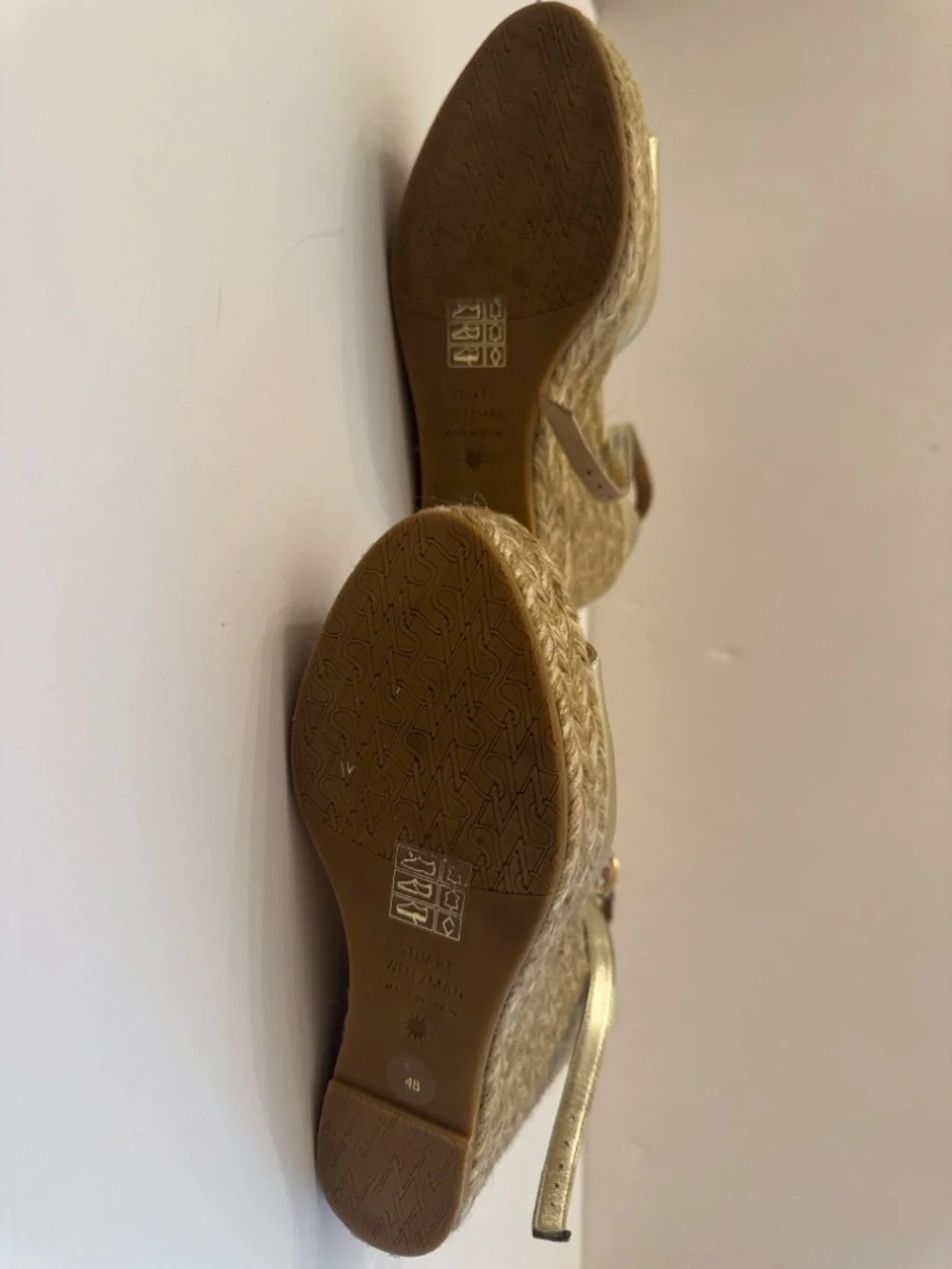 Stuart Weitzman Nudistcurve Metallic Gold Espadrille Wedge Sandals w/Ankle Strap - Picture 13 of 16